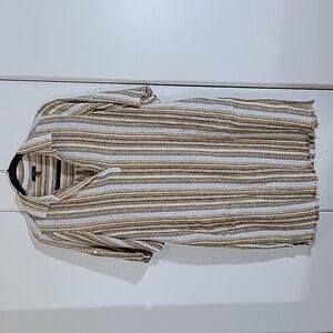 Drew Ollie striped linen shirt dress tan blue lagenlook Size Medium